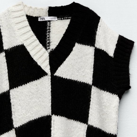 Zara Check Knit Sweater Vest ASO Wednesday Addams - Picture 5 of 15